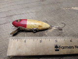 Vtg Paw Paw Glass Eye Wood Fishing Lure Plug Red Head White Body Fresh Water