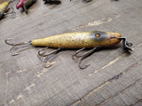 Vtg Garrett CCB Co 9-7-20 Pikie Minnow Wood Glass Eye Green Fishing Lure Plug