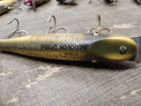 Vtg Garrett CCB Co 9-7-20 Pikie Minnow Wood Glass Eye Green Fishing Lure Plug