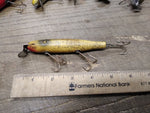 Vtg Garrett CCB Co 9-7-20 Pikie Minnow Wood Glass Eye Green Fishing Lure Plug