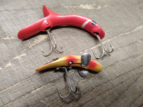 Vtg 2 Pc Lot Shurebite Shedevil Wright & McGill Fishing Lure Surface Plugs Pike