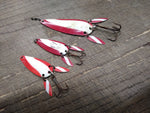 Vtg 3 Piece Lot Marathon Dictator Red and White Fishing Lure Metal Spoons