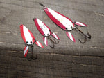 Vtg 3 Piece Lot Marathon Dictator Red and White Fishing Lure Metal Spoons
