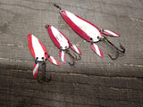 Vtg 3 Piece Lot Marathon Dictator Red and White Fishing Lure Metal Spoons