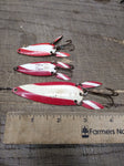 Vtg 3 Piece Lot Marathon Dictator Red and White Fishing Lure Metal Spoons