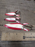 Vtg 3 Piece Lot Marathon Dictator Red and White Fishing Lure Metal Spoons