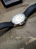 NOS Men's Triumph Motorcycle Quartz Watch White Dial Leather Strap Case Works!