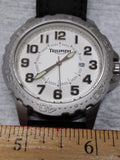 NOS Men's Triumph Motorcycle Quartz Watch White Dial Leather Strap Case Works!