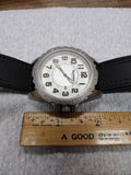NOS Men's Triumph Motorcycle Quartz Watch White Dial Leather Strap Case Works!