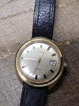 Vtg Men's Timex Electric Date Wrist Watch Gold Toned Leather 8.50 Strap Working!