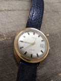 Vtg Men's Timex Electric Date Wrist Watch Gold Toned Leather 8.50 Strap Working!
