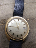 Vtg Men's Timex Electric Date Wrist Watch Gold Toned Leather 8.50 Strap Working!