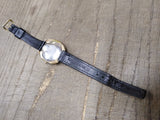 Vtg Men's Timex Electric Date Wrist Watch Gold Toned Leather 8.50 Strap Working!