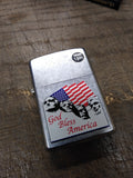 Vtg Unfired 2001 Zippo Cigarette Lighter God Bless America Street Chrome USA