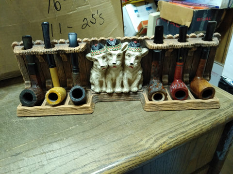 Vtg KING New York 6 Pc Scottish Terrier Smoking Pipe Rest Holder Very Nice Shape