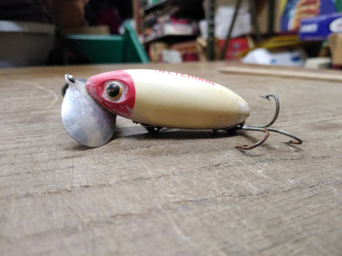 Vtg Fred Arbogast Jitterbug Fresh Topwater Red & White Fishing Lure Nice Shape!