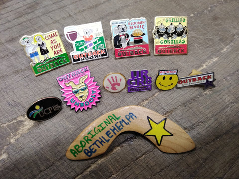 11 Piece Outback Steakhouse Restaurant Flair Lapel Pins Unrooly Smilley UR GR8!