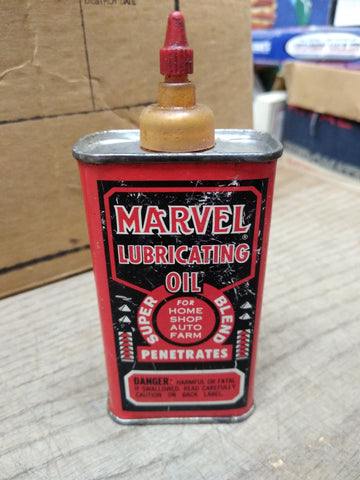 Vtg Marvel Lubricating Oil Super Blend 4 Ounce Can with Red Cap