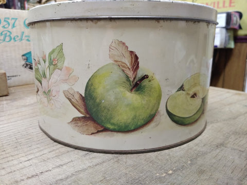 Vtg Biscuit Tin Designed By Louise Carling Green Apples 8 Inch Made In England!