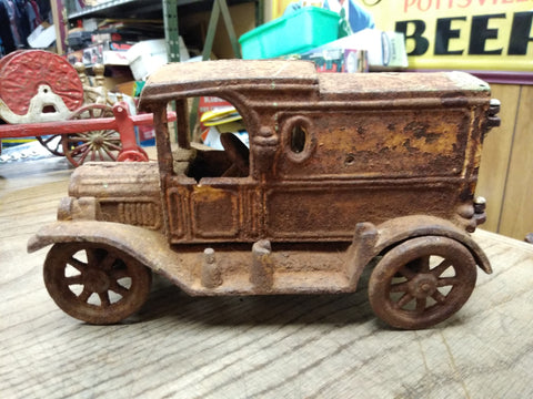 Vtg Cast Iron Toy Delivery Truck Artillery Wheels AC Williams Arcade Hubley Type