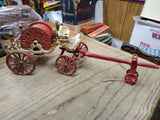 Vtg Cast Iron Toy Horse Drawn Fire Wagon Truck w/Hose Reel Arcade Hubley Type