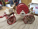 Vtg Cast Iron Toy Horse Drawn Fire Wagon Truck w/Hose Reel Arcade Hubley Type