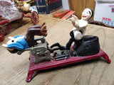 Vtg Working Painted Cast Iron Mechanical Coin Bank Dentist Pulling Tooth