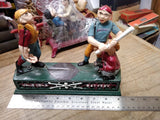Vtg Painted Cast Iron Mechanical Coin Bank Hometown Battery Baseball Players
