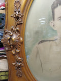 1917 Antique Curved Convex Glass Fancy Picture Frame Marine 25"x19" w/Provenance
