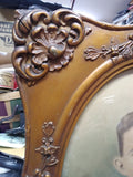1917 Antique Curved Convex Glass Fancy Picture Frame Marine 25"x19" w/Provenance