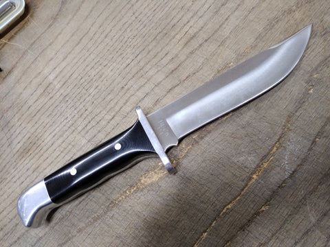 Vtg Buck #124 Frontiersman 7" Fixed Blade Bowie Hunting Fight Knife Micarta Grip
