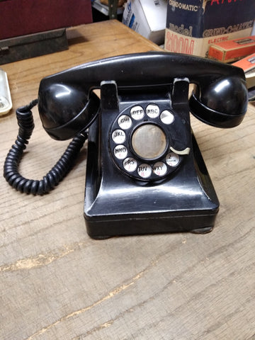 Vtg Bell System Western Electric F1 Black Rotary Desk Telephone Metal/Bakelite
