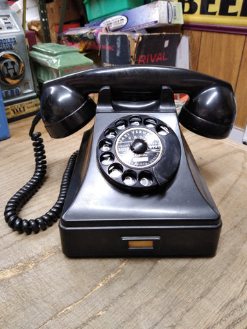 Vtg Ericsson Black Rotary STD PTT Desk Telephone SIMCA Car Dealer Updated Wiring