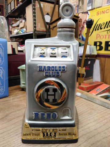 Vtg EMPTY Jim Beam 1968 Kentucky Bourbon Decanter Harolds Club Reno Slot Machine