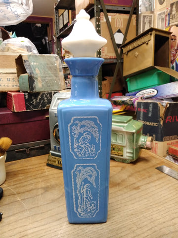 Vtg EMPTY Jim Beam 1965 Kentucky Bourbon Decanter Blue Milk Glass Shepard & Dog