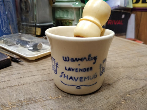 Vtg 2 Piece Lot Waverly Lavender Shaving Mug w/Ever Ready Badger Hair Brush!