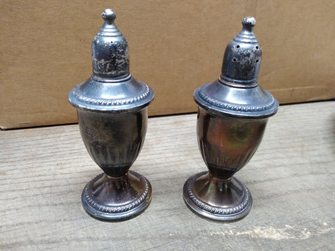 Vtg 925 Sterling Silver Weighted Salt and Pepper Shakers Glass Lined 4.25 in