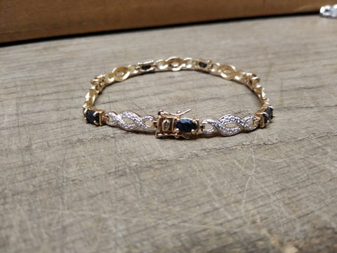 Vtg Gold Over 925 Sterling Silver 7.5 in Bracelet Unknown Stones Push Lock Clasp