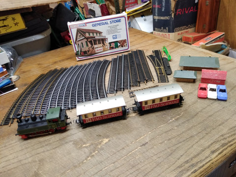 Vtg HO Train Lot Marklin Locomotive w/Cars Life Like Gen Store Buildings Tracks