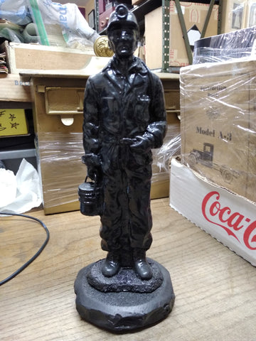 Vtg Handcrafted Coal Miner Sculpture Statue Made From Pennsylvania Hard Coal 11"