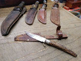 Vtg EIG Solingen Germany Fixed Blade Hunting Knife Carved Stag Handle w/Sheath