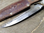 Vtg EIG Solingen Germany Fixed Blade Hunting Knife Carved Stag Handle w/Sheath