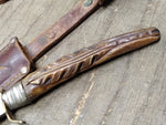 Vtg EIG Solingen Germany Fixed Blade Hunting Knife Carved Stag Handle w/Sheath