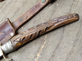 Vtg EIG Solingen Germany Fixed Blade Hunting Knife Carved Stag Handle w/Sheath