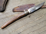 Vtg EIG Solingen Germany Fixed Blade Hunting Knife Carved Stag Handle w/Sheath