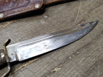 Vtg EIG Solingen Germany Fixed Blade Hunting Knife Carved Stag Handle w/Sheath