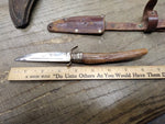 Vtg EIG Solingen Germany Fixed Blade Hunting Knife Carved Stag Handle w/Sheath