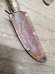 Vtg EIG Solingen Germany Fixed Blade Hunting Knife Carved Stag Handle w/Sheath