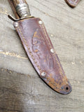 Vtg EIG Solingen Germany Fixed Blade Hunting Knife Carved Stag Handle w/Sheath