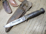 Vtg WW2 Robeson Shuredge USA Combat Fighting Knife Stacked Leather Handle Sheat